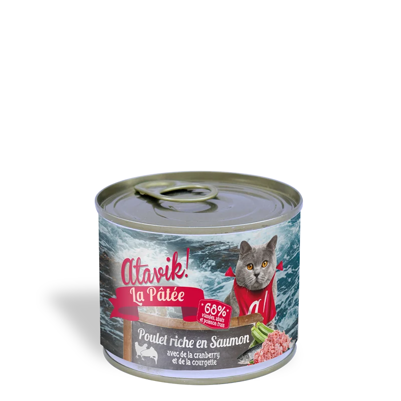Terrine pour chats poulet riche en saumon - Atavik