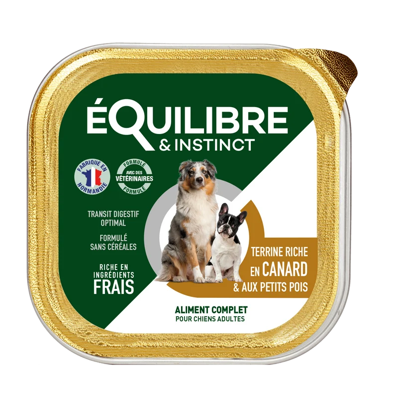 Terrine Canard 🦆 et petits pois 🥬 pour Chien 🐶 - Equilibre & Instinct
