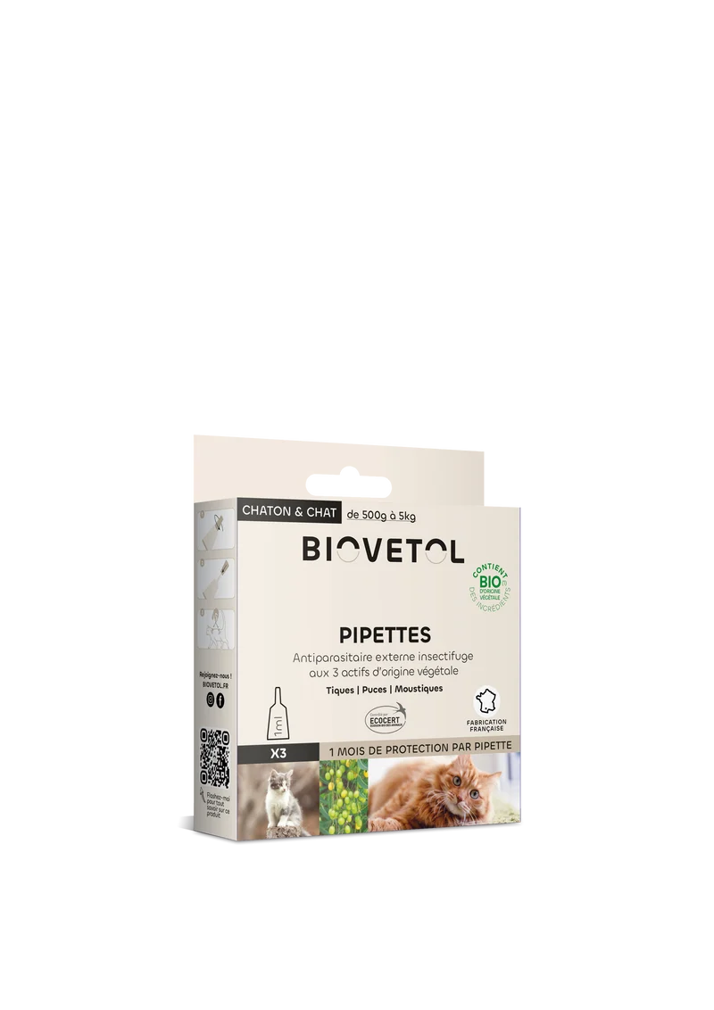 Lot de 3 pipettes Antiparasitaires chiens et chats - BIOVETOL