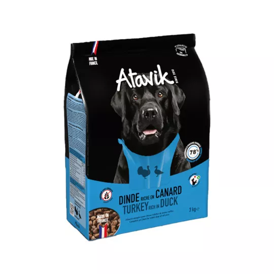 Croquettes chien sans céréales Dinde et Canard - Made in France - Atavik
