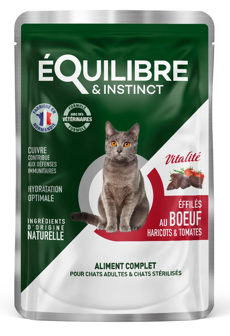 Effilé "Vitalité" pour chat 😺 au bœuf, haricots et tomates 🐂🍅 - Equilibre & Instinct