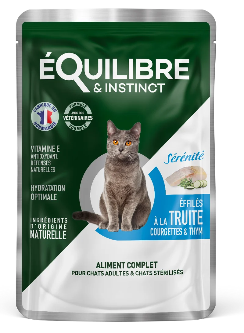 Effilé "Sérénité" pour chat 😺 à la truite, courgettes et thym 🐟 Equilibre & Instinct