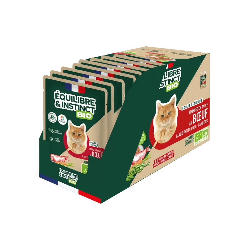 Emincés sauce bio Bœuf pour chats - Equilibre & Instinct