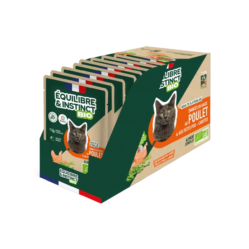 Emincés sauce bio Poulet pour chats - Equilibre & Instinct