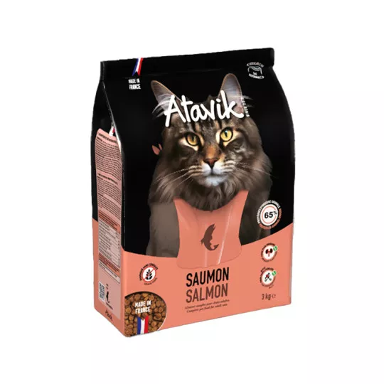 Croquettes chat sans céréales au saumon - Made in France - Atavik