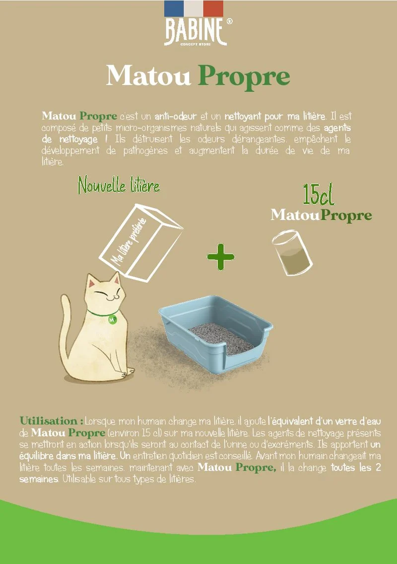 Matou Propre désodorisant de litière pour Chat 🐱