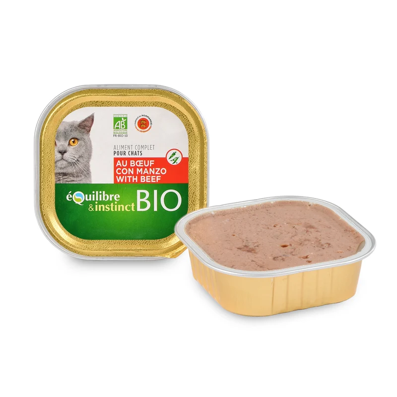 Terrine Bio Bœuf 🐂 pour Chat 🐱- 100gr - Equilibre & Instinct