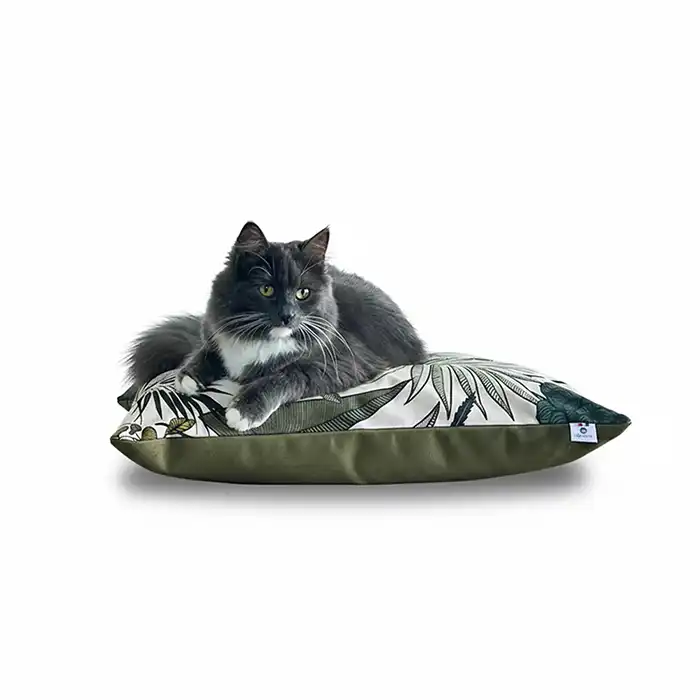 Coussins XL et S - Couchage chat stylé - Kaki Feuillage Tropical