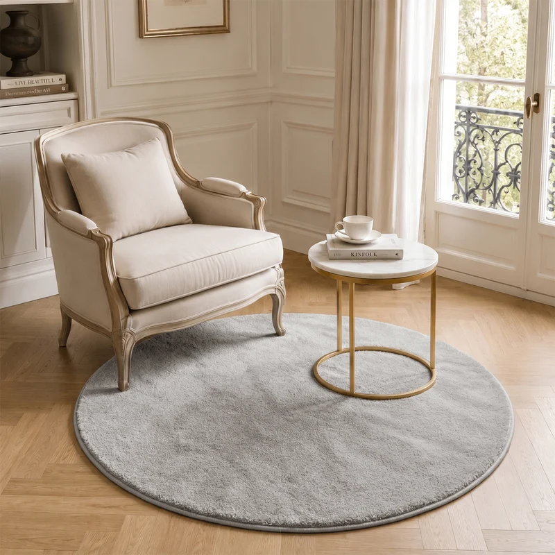 Tapis de salon poils ras doux antiderapant ф120cm uni gris