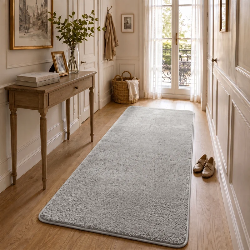 Tapis de salon poils ras doux antiderapant 80x200cm uni gris