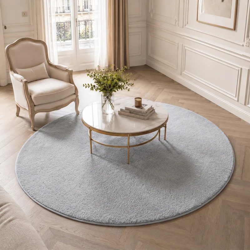 Tapis de salon poils ras doux antiderapant ф160cm uni gris