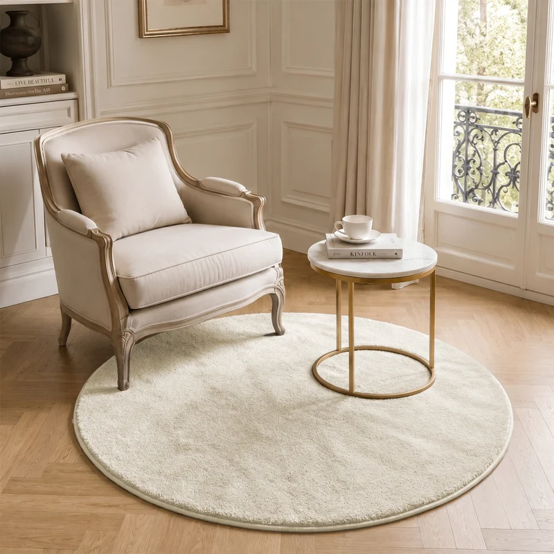Tapis de salon poils ras doux antiderapant ф120cm uni beige