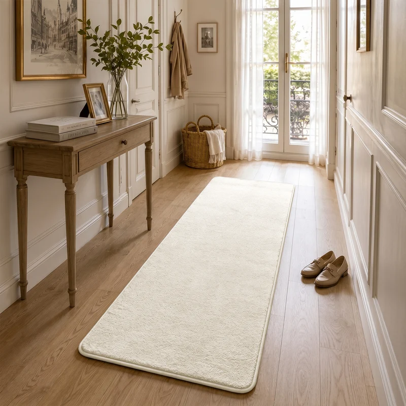 Tapis de salon poils ras doux antiderapant 60x180cm uni beige