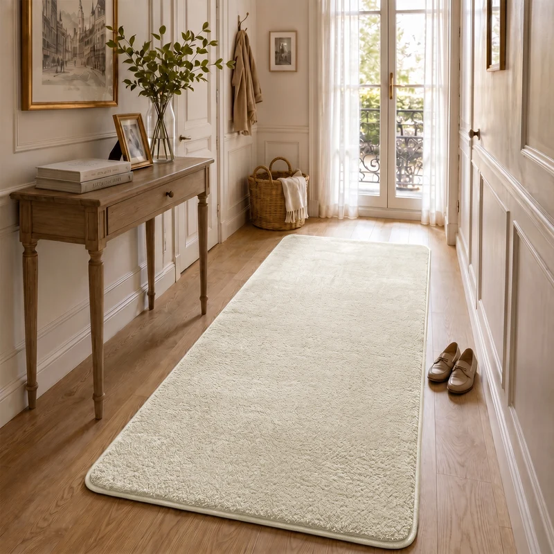 Tapis de salon poils ras doux antiderapant 80x200cm uni beige