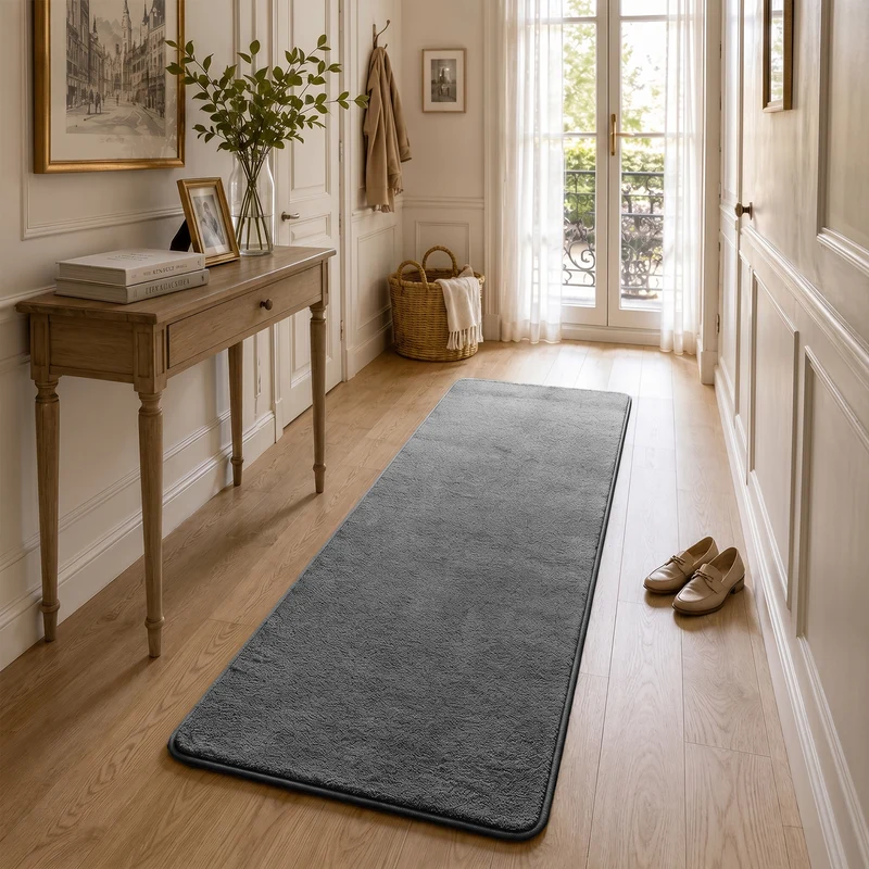 Tapis de salon poils ras doux antiderapant 60x180cm uni anthracite