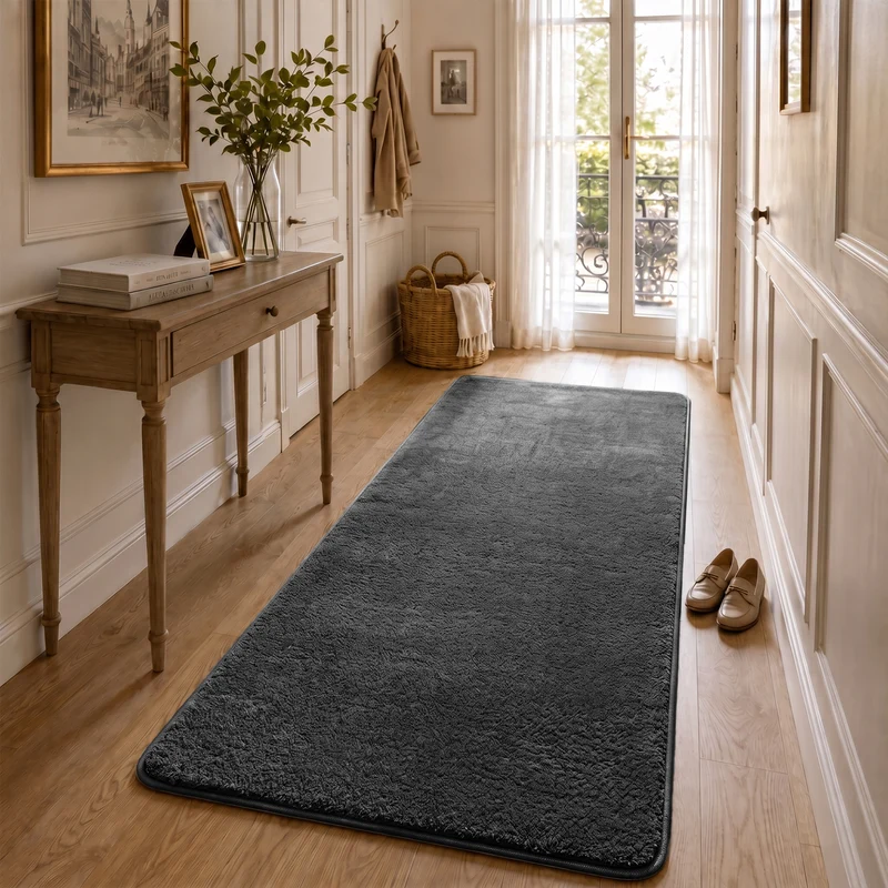 Tapis de salon poils ras doux antiderapant 80x200cm uni anthracite