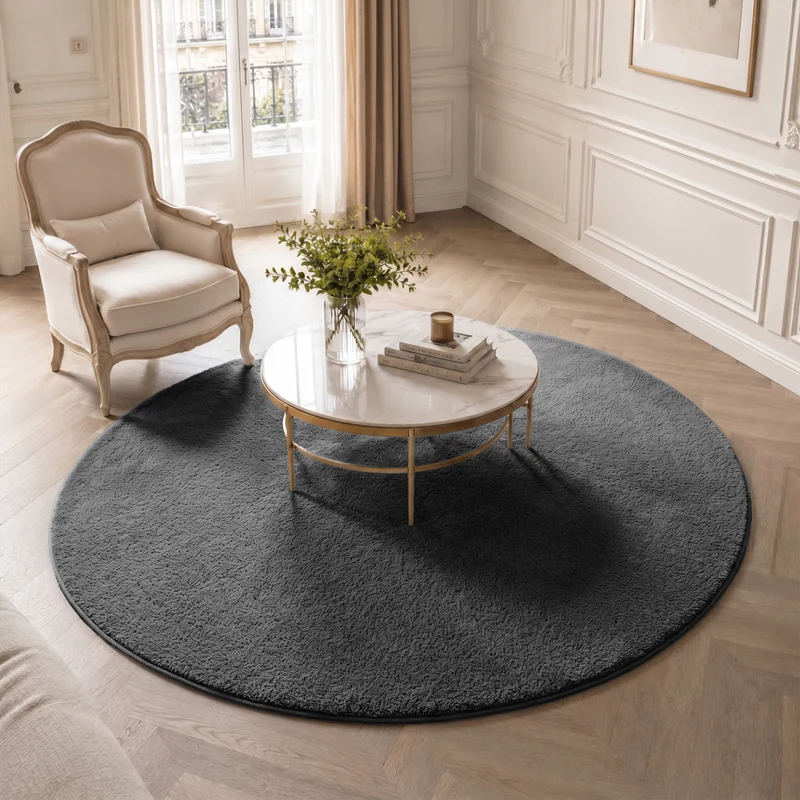 Tapis de salon poils ras doux antiderapant ф160cm uni anthracite