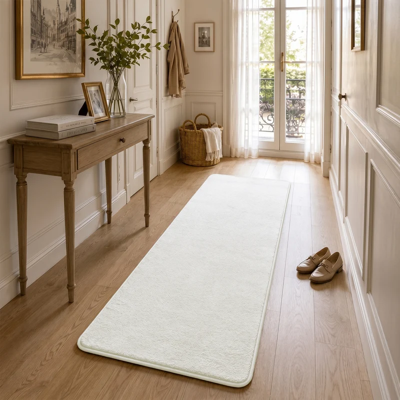 Tapis de salon poils ras doux antiderapant 60x180cm uni crème