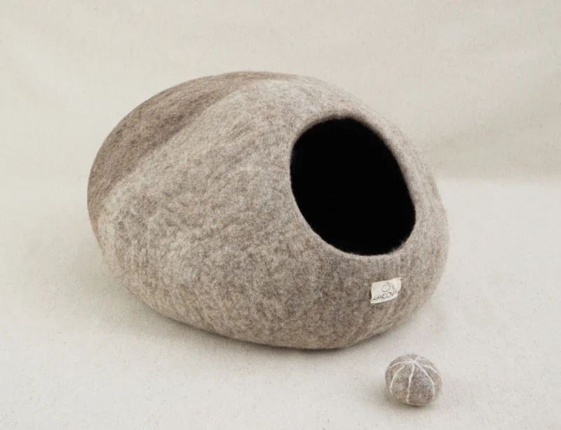 Grotte en laine Mishum beige - Cachette douillette pour chats et petits animaux