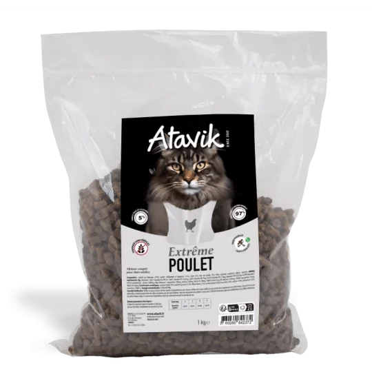 Croquettes pour chat sans céréales - Atavik Extrême Poulet 1kg