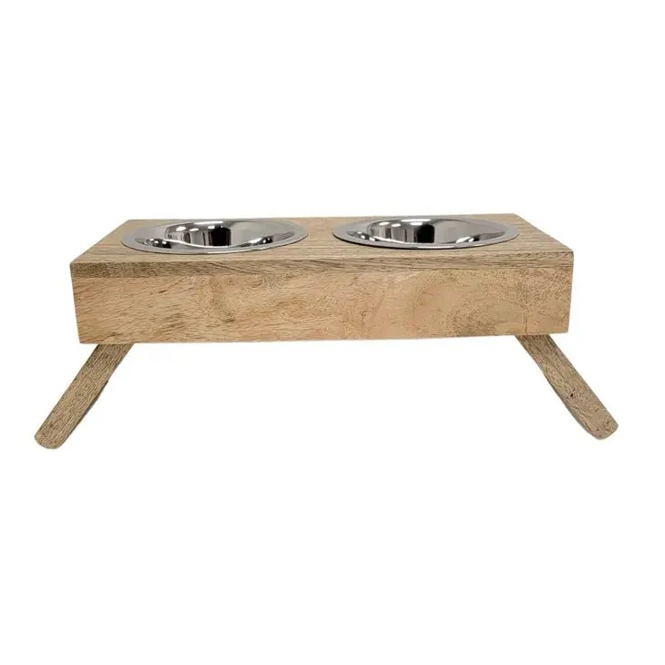 Gamelles surélevées bois manguier – Confort & style pour chiens et chats