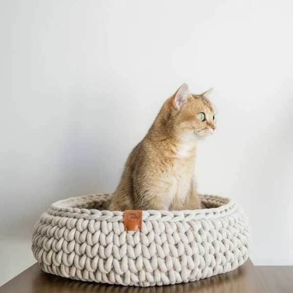 Panier Chat En Coton Recyclé Fait Main