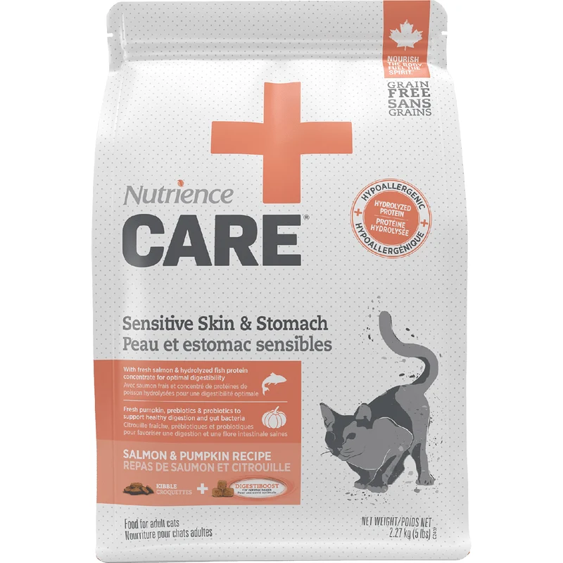 Care Peau & Estomac Sensibles - Nourriture Hydrolisée au Saumon & Citrouille pour Chats Adultes