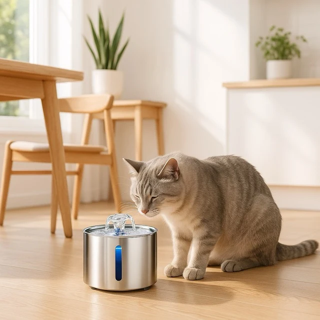 Fontaine chat - inox design fleur - HydroKat