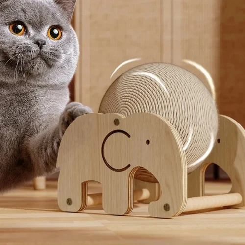 Griffoir pour chat - Désign bois avec balle sisal - Éléphant
