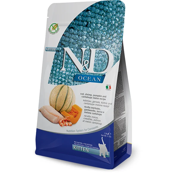Farmina N&D Ocean - Cod & Shrimp & Pumpkin & Cantaloupe Melon Kitten Food 3.3lb