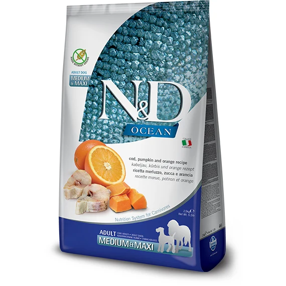 Farmina N&D Ocean - Adult Med/Maxi Cod & Pumpkin & Orange - Dog Food