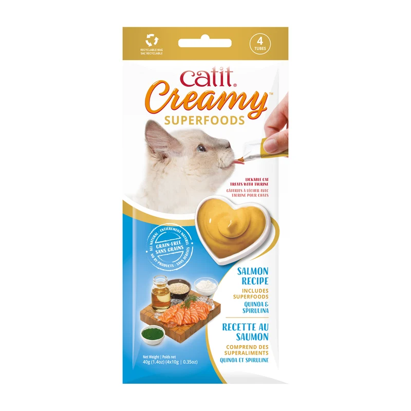 Catit Creamy Superfood Cat Treat - Salmon with Quinoa & Spirulina - 4 pack