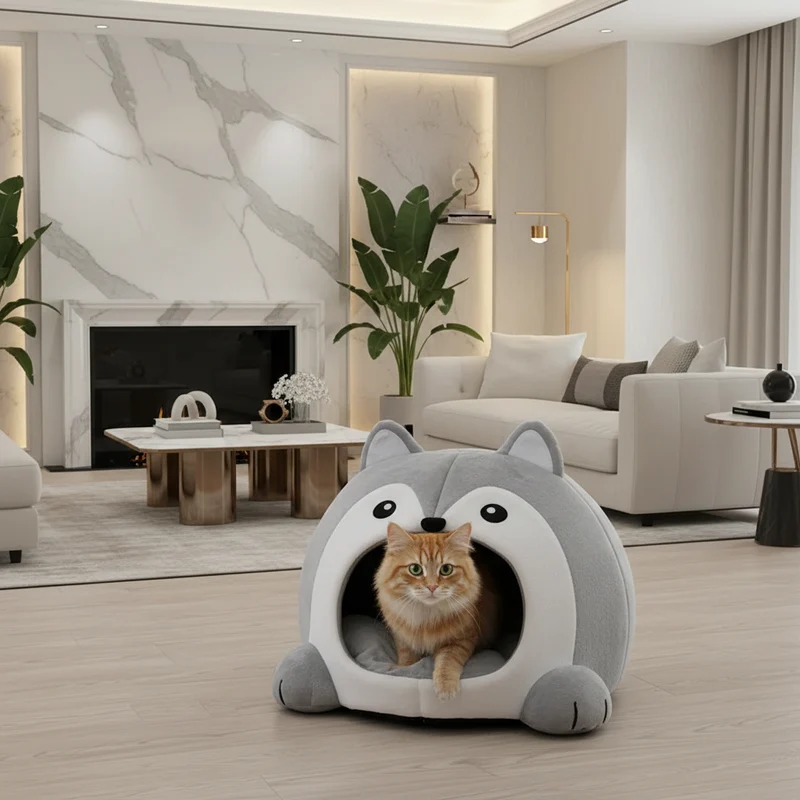 Panier pour Chat en Peluche Ultra-Douce – Coussin Sofa