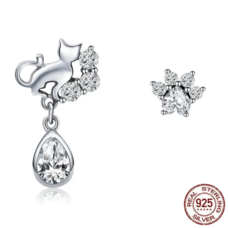 Boucles d'oreilles Chat et Empreinte (argent)