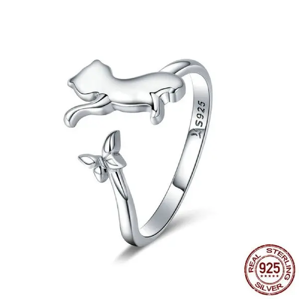 Bague Chat et son Papillon (Argent)
