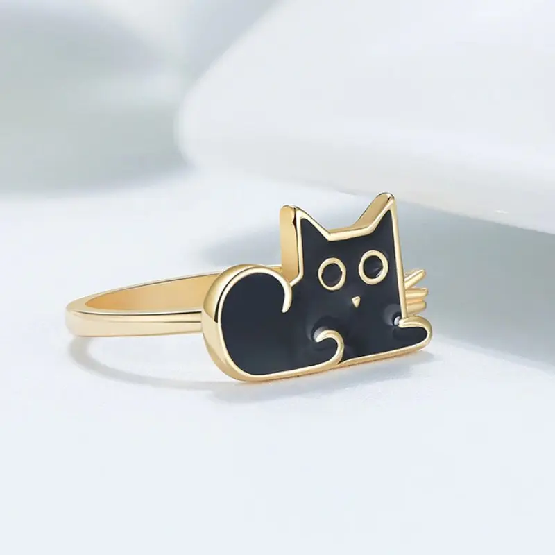 Bague Chat en Argent Or et Noir