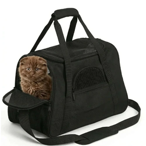 Sac de transport pliable pour chat en tissu oxford avec ouverture zippée