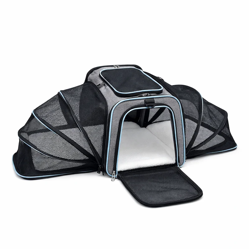 Sac de transport pliable pour chat avec extension en maille