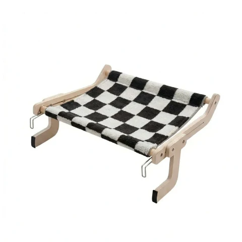 Hamac de lit pour chat avec support en bois et fixation par crochet