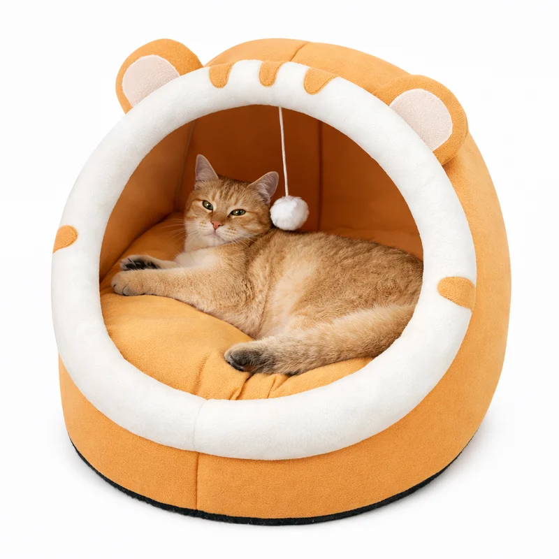 Niche Intérieure pour Chat en Tissu avec Coussin et Élément suspendu