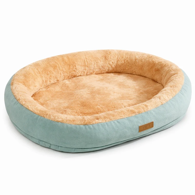 Panier ovale en peluche pour chat avec rebords