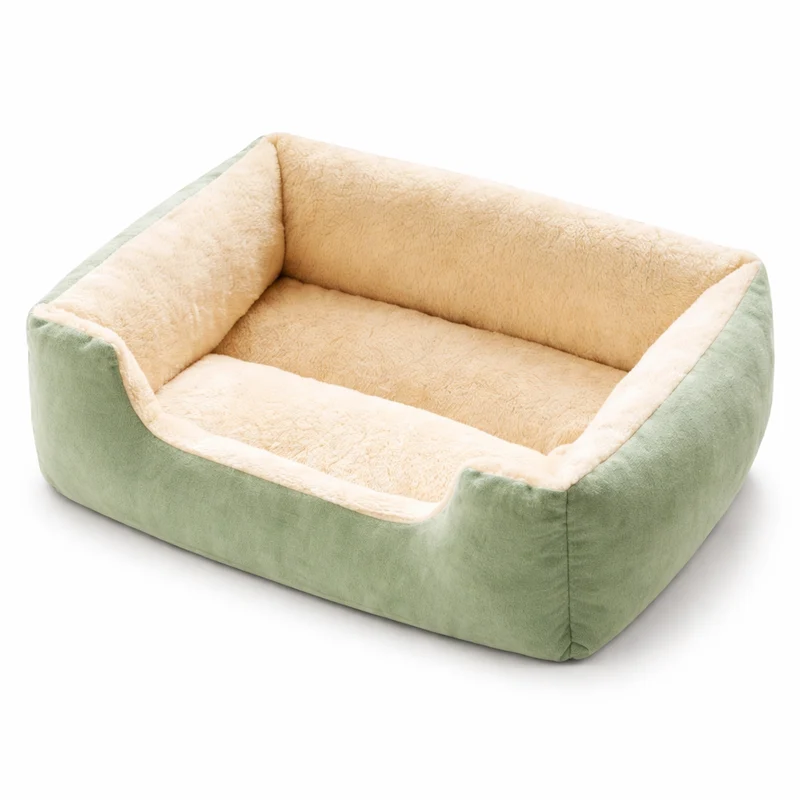 Panier rectangulaire en peluche pour chat avec rebords surélevés