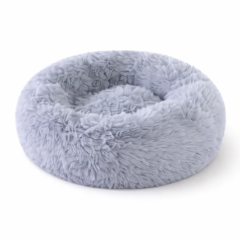 Panier rond en peluche pour chat avec bord surélevé