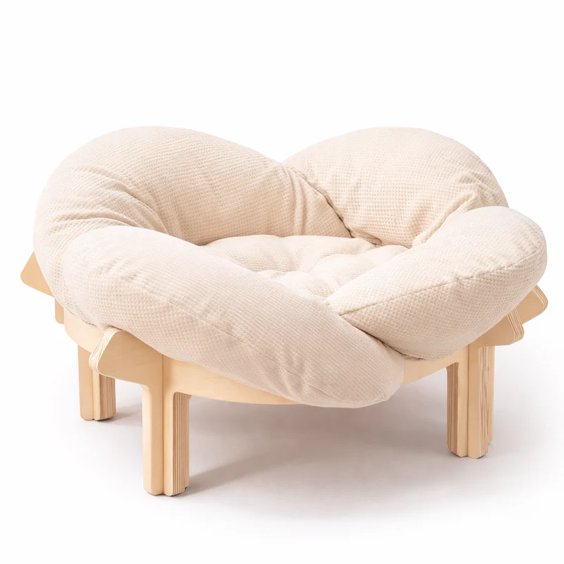 Lit surélevé pour chat avec structure en bois et coussin amovible