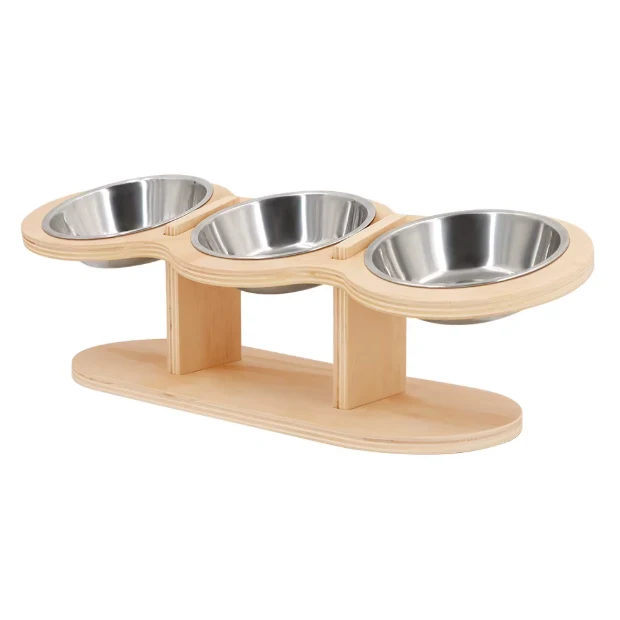Support gamelle chat hauteur 12,5 cm avec 3 bols inox