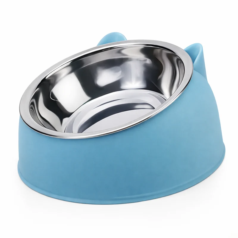 Gamelle inclinée pour chat avec bol inox