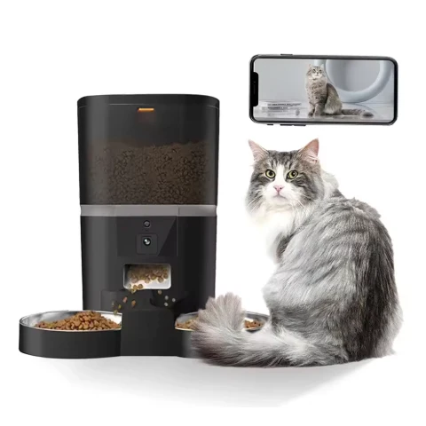Distributeur automatique de croquettes chat 4L double bol avec module caméra intégré