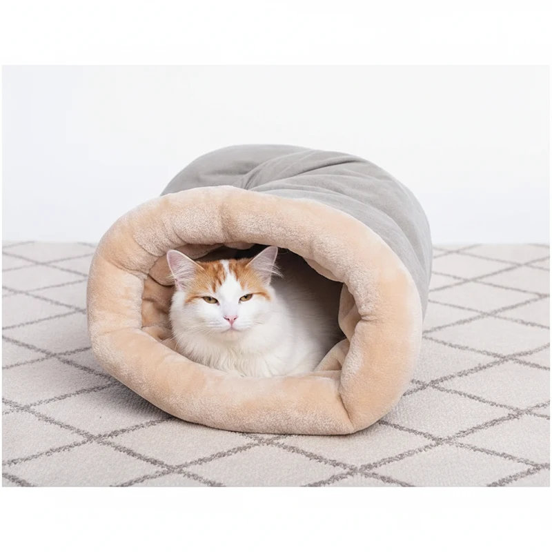 Sac de couchage pour chat semi-fermé – Coton chaud 65x48 cm, lavable, Gris ou Café