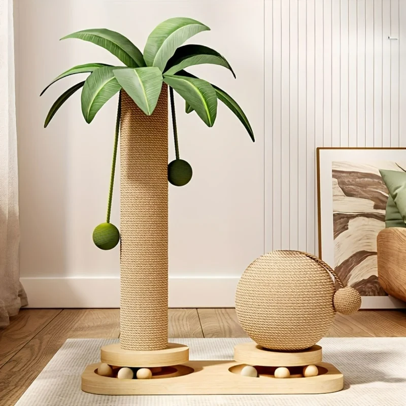 Griffoir pour chat cocotier 2-en-1 sisal & bois massif