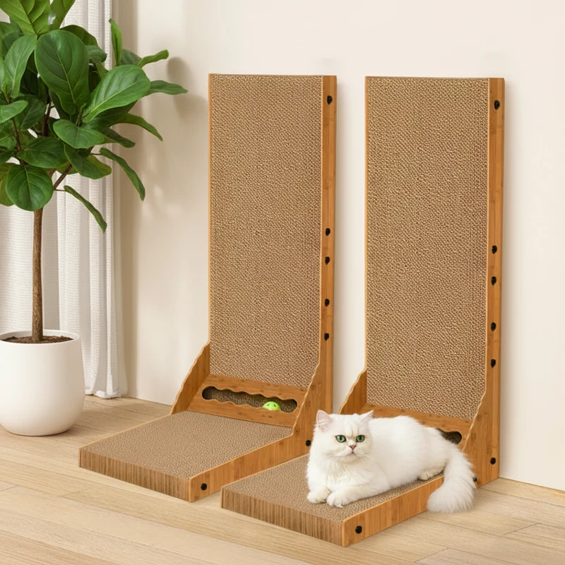 Griffoir pour chat vertical en carton ondulé XL – Design bois